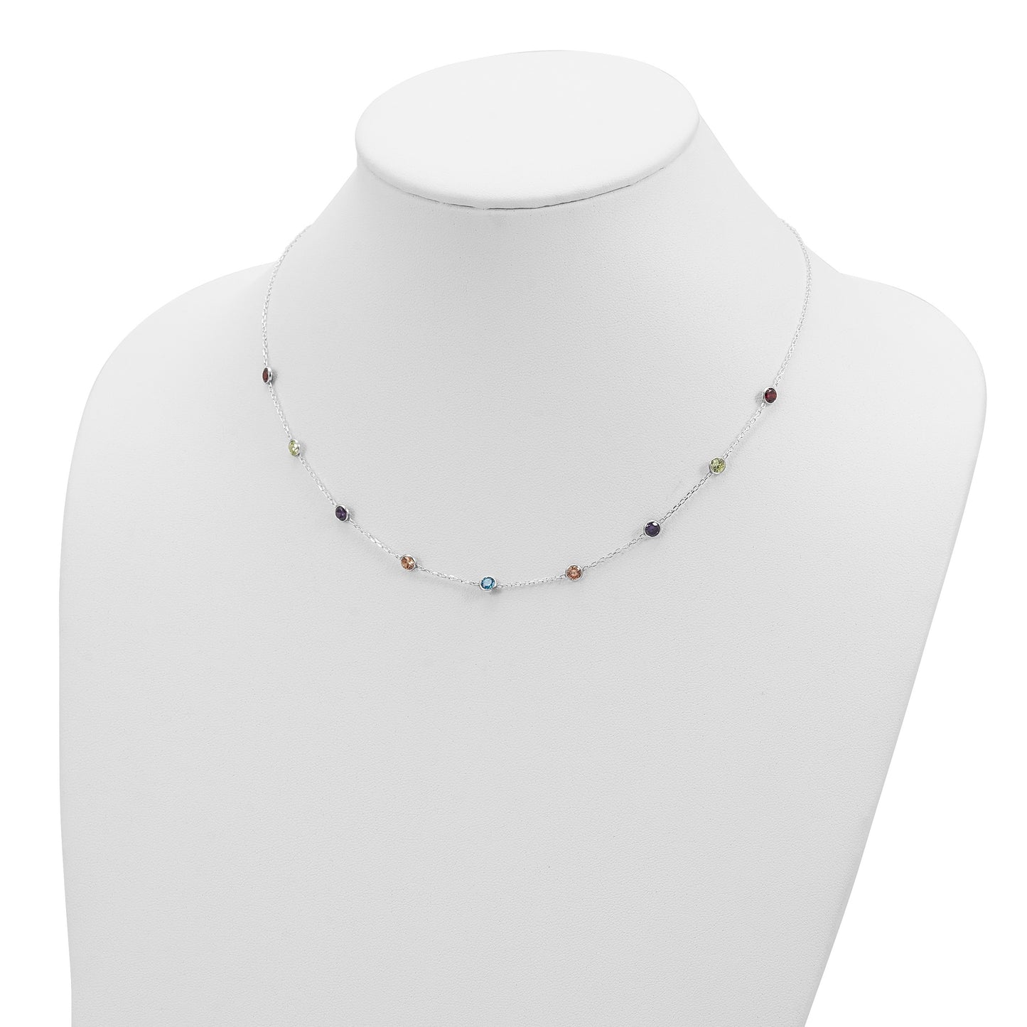 Sterling Silver 9-Station Multicolor CZ Necklace