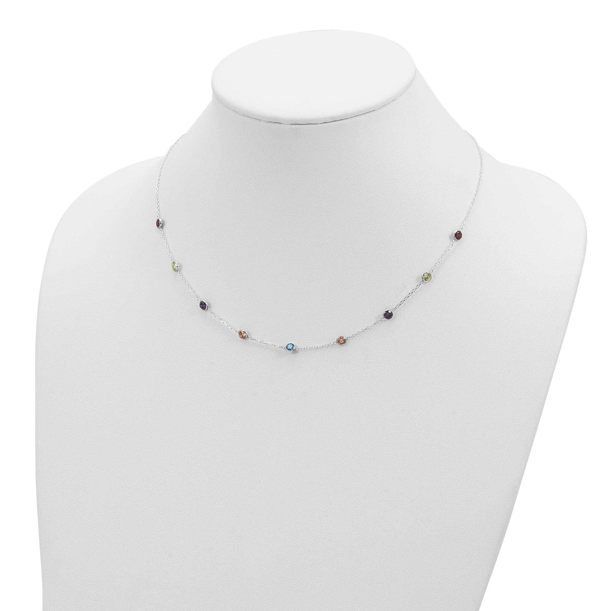 Sterling Silver 9-Station Multicolor CZ Necklace