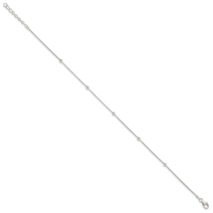 Sterling Silver Beads 5-Station 9 inch Plus 1.5 inch Extender - Total 10.5 inch Anklet