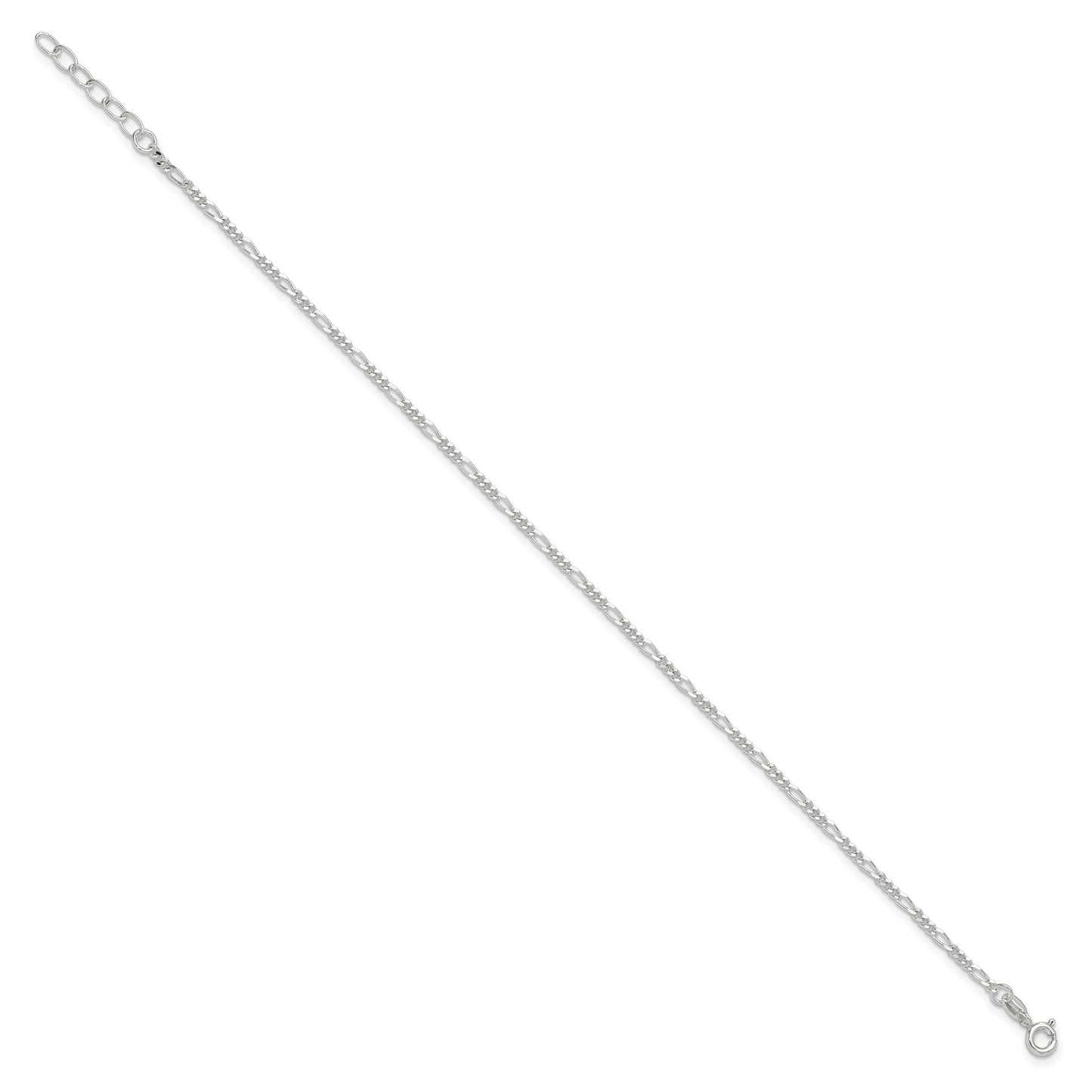 Sterling Silver Figaro Chain 9 inch Plus 1 inch Extender - Total 10 inch Anklet