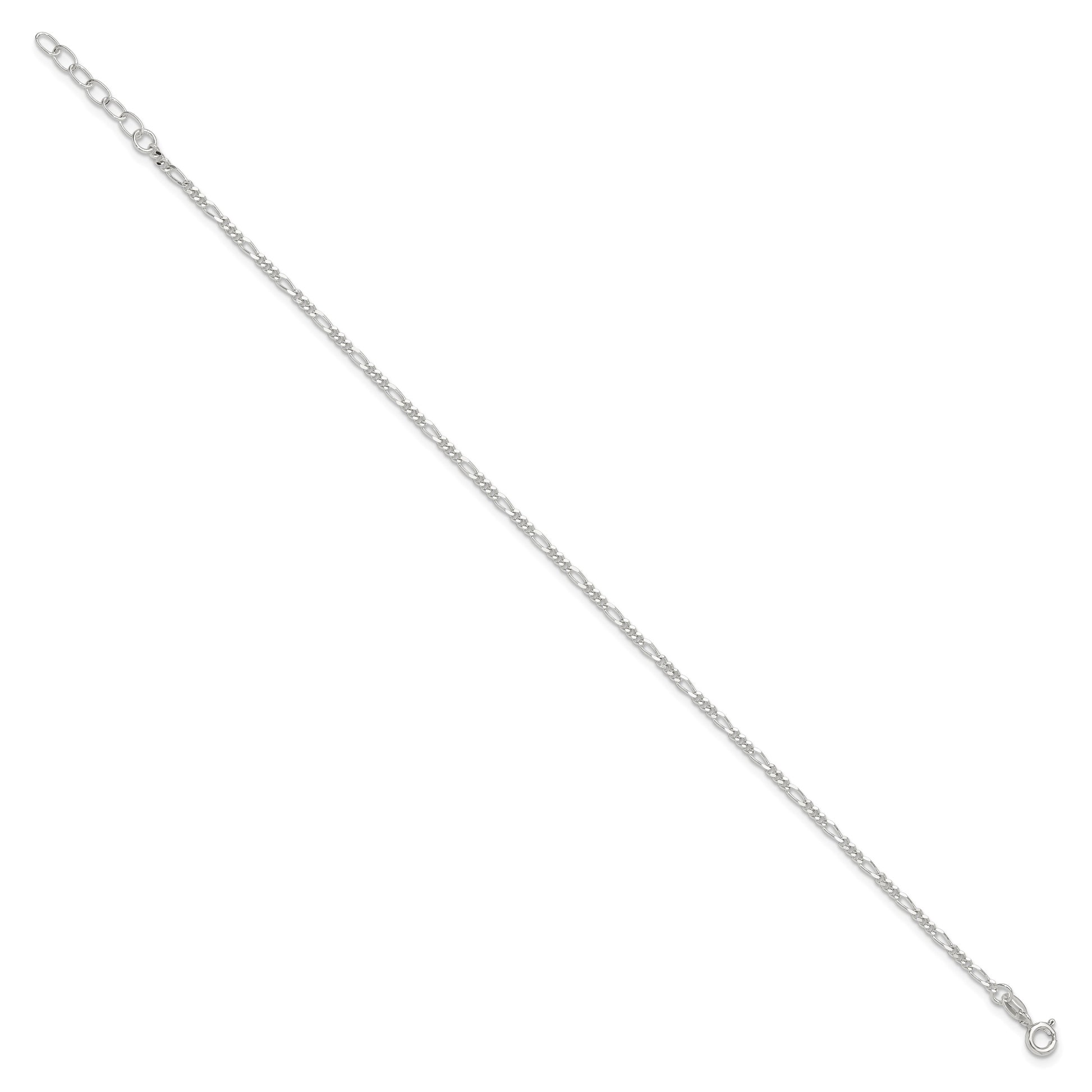 Sterling Silver Figaro Chain 9 inch Plus 1 inch Extender - Total 10 inch Anklet