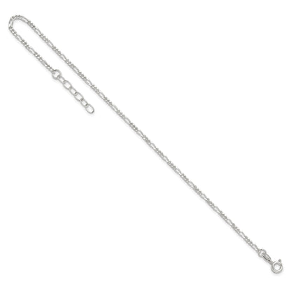 Sterling Silver Figaro Chain 9 inch Plus 1 inch Extender - Total 10 inch Anklet