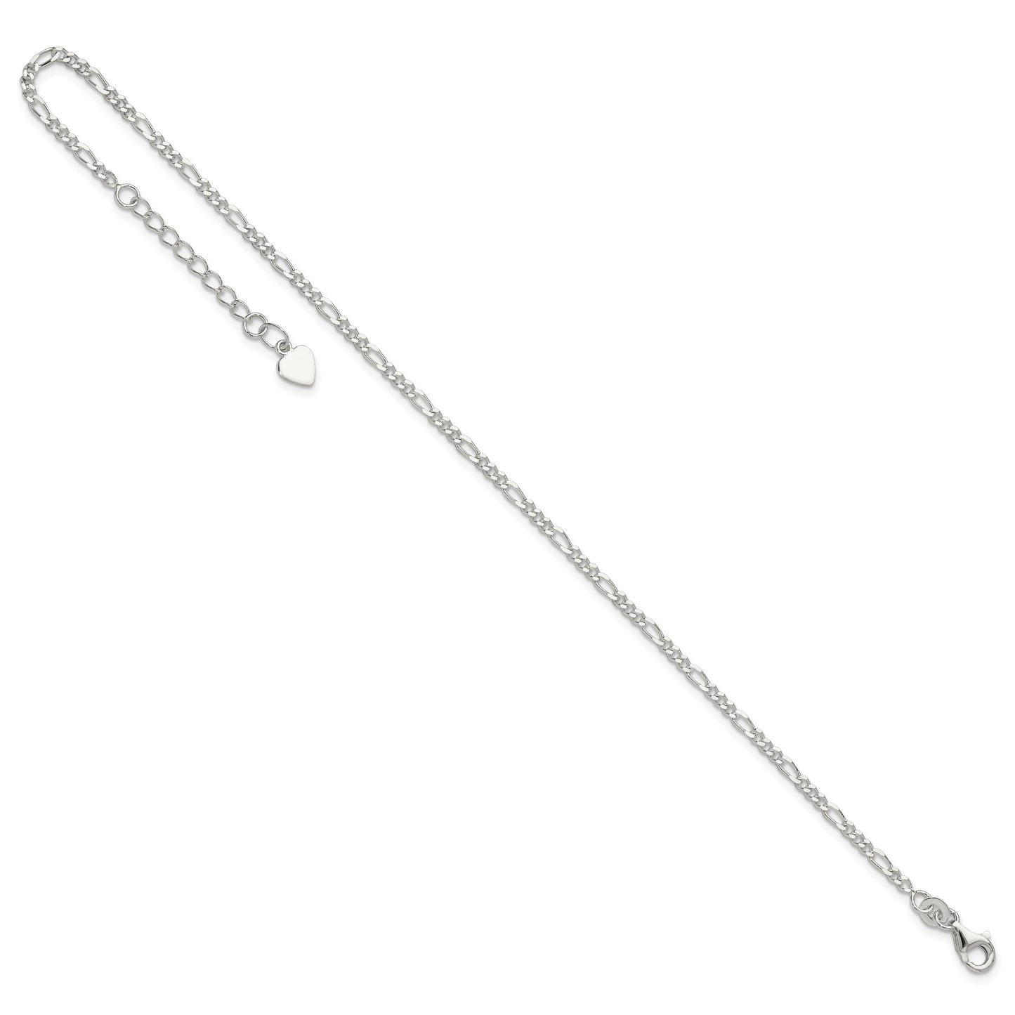 Sterling Silver Figaro Chain 9 inch Plus 1 inch Extender - Total 10 inch Anklet