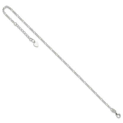 Sterling Silver Figaro Chain 9 inch Plus 1 inch Extender - Total 10 inch Anklet