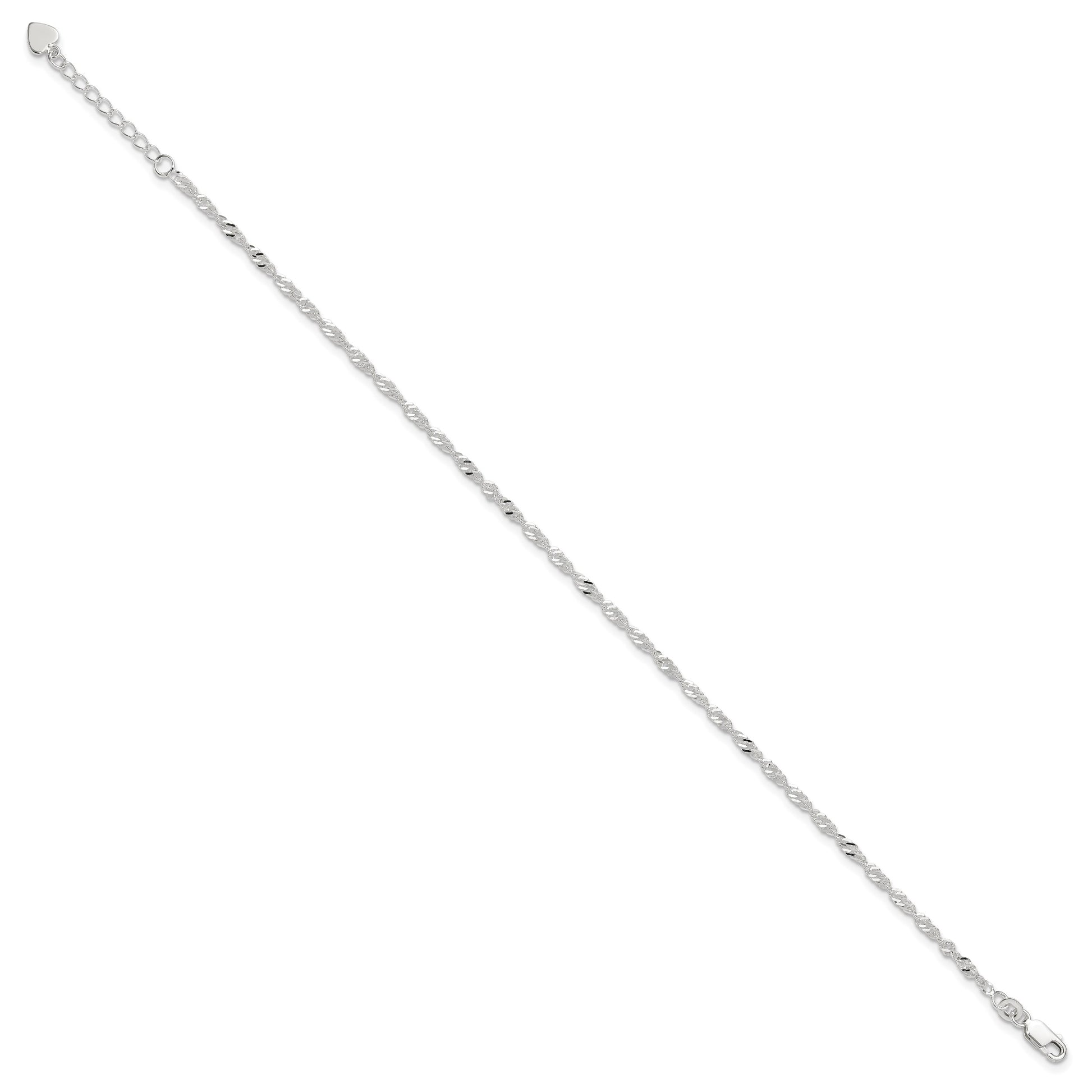 Sterling Silver 3mm Singapore Chain 10 inch Plus 1 inch Extender - Total 11 inch Anklet