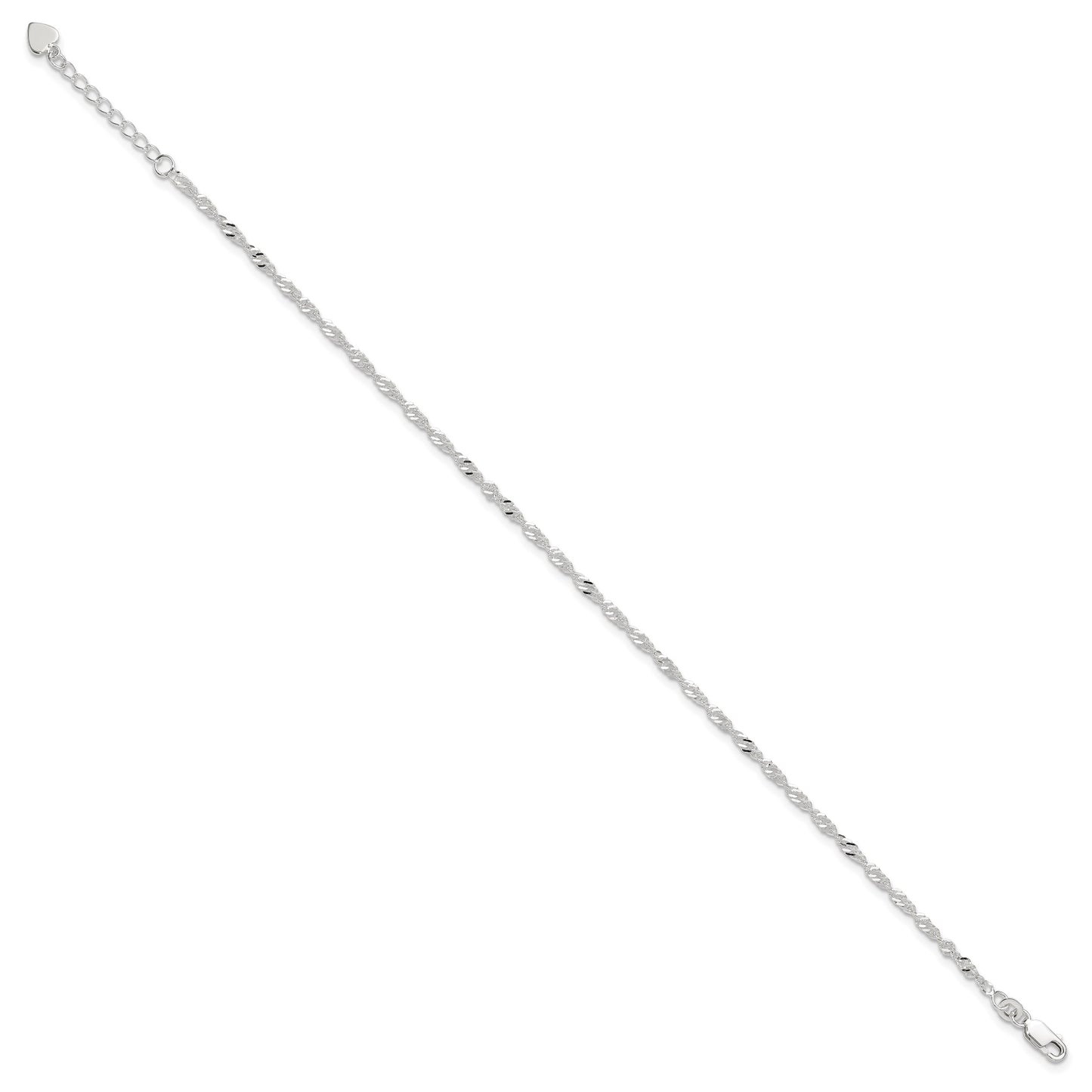 Sterling Silver 3mm Singapore Chain 8 inch Plus 1 inch Extender - Total 9 inch Anklet