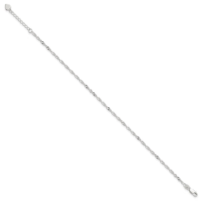 Sterling Silver 3mm Singapore Chain 8 inch Plus 1 inch Extender - Total 9 inch Anklet