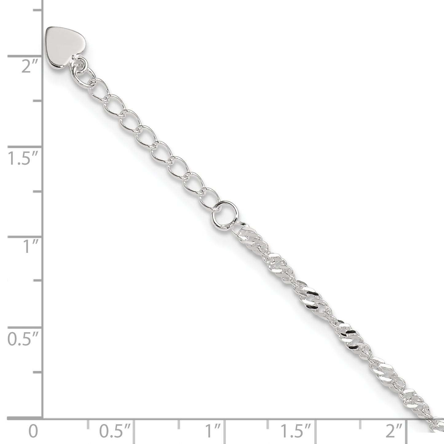 Sterling Silver 3mm Singapore Chain 8 inch Plus 1 inch Extender - Total 9 inch Anklet
