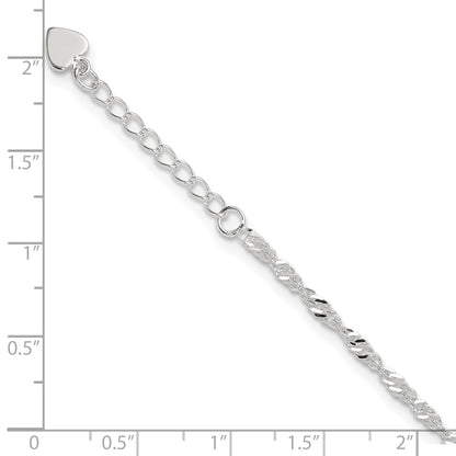 Sterling Silver 3mm Singapore Chain 8 inch Plus 1 inch Extender - Total 9 inch Anklet