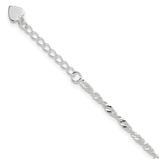 Sterling Silver 3mm Singapore Chain 8 inch Plus 1 inch Extender - Total 9 inch Anklet