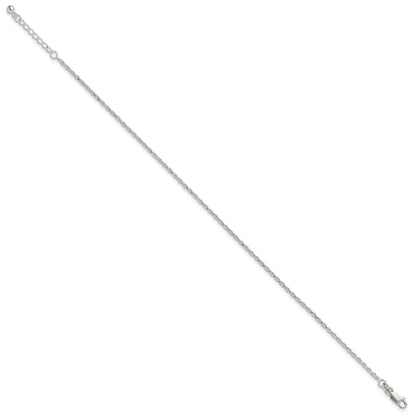 Sterling Silver 2mm Rope Chain 10 inch Plus 1 inch Extender - Total 11 inch Anklet