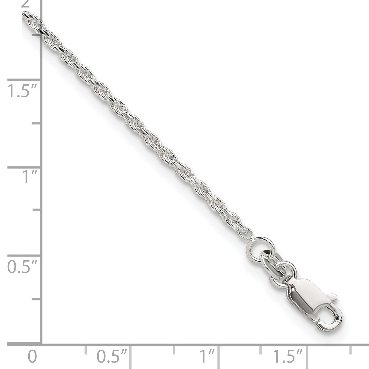 Sterling Silver 2mm Rope Chain 9 inch Plus 1 inch Extender - Total 10 inch Anklet