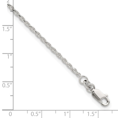 Sterling Silver 2mm Rope Chain 9 inch Plus 1 inch Extender - Total 10 inch Anklet