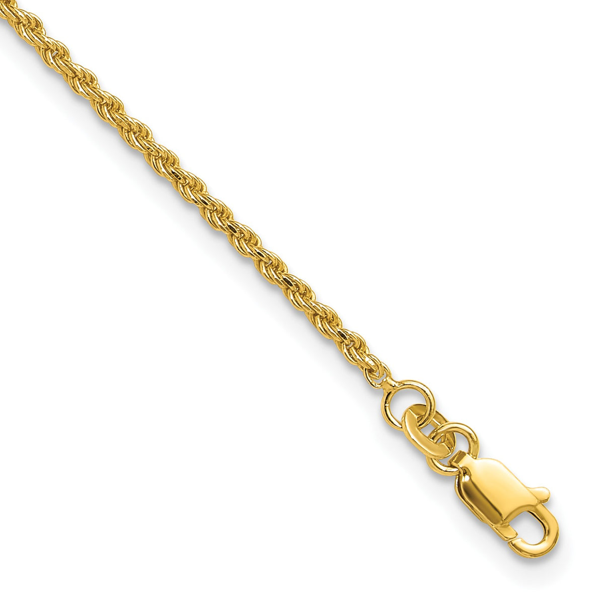Sterling Silver Gold-tone 2mm Rope Chain 9 inch Plus 1 inch Extender - Total 10 inch Anklet