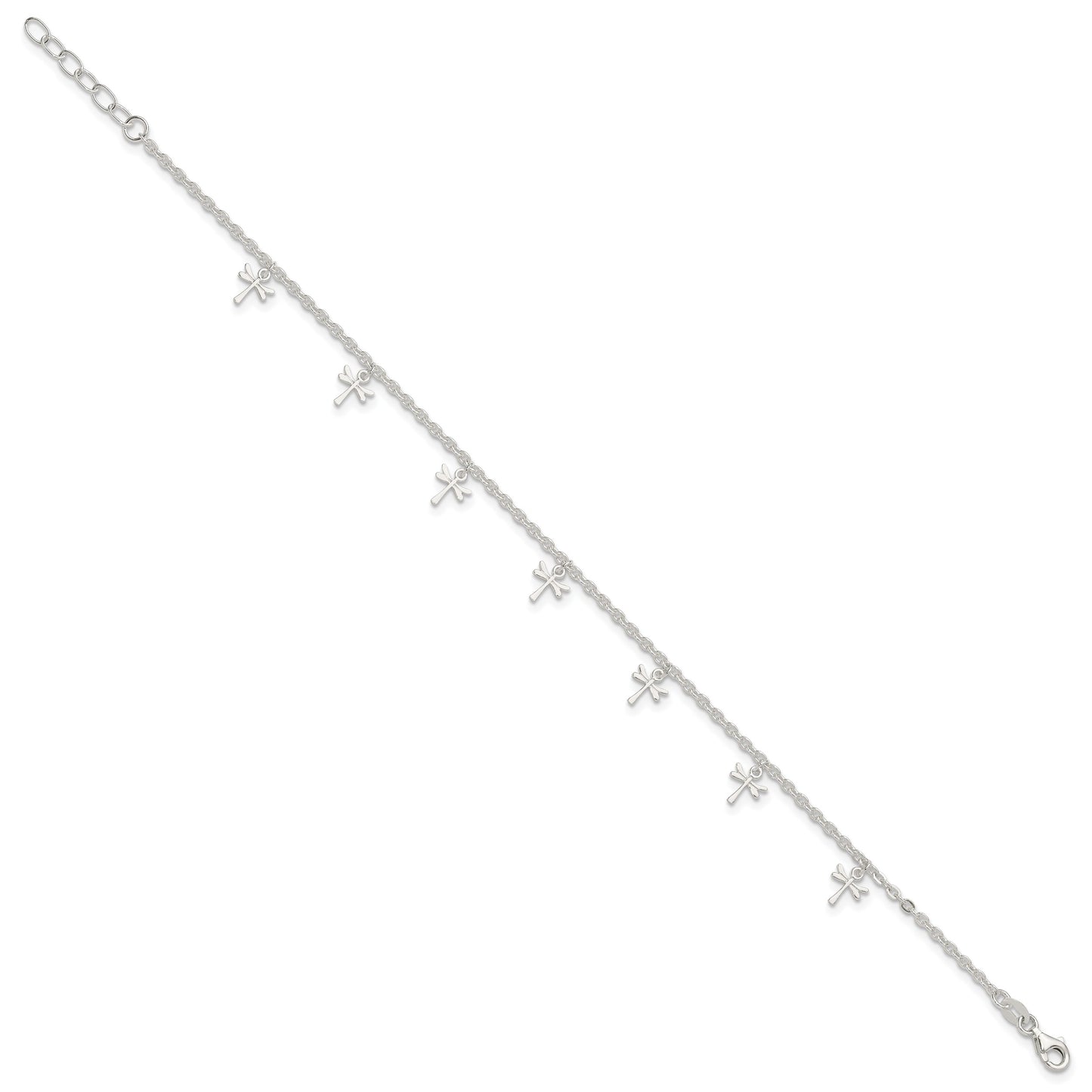 Sterling Silver Dragonfly Charms 9 inch Plus 1 inch Extender - Total 10 inch Anklet