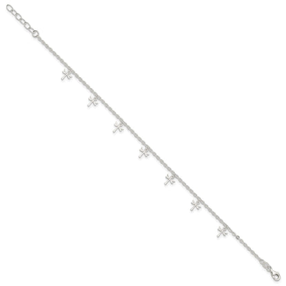 Sterling Silver Dragonfly Charms 9 inch Plus 1 inch Extender - Total 10 inch Anklet