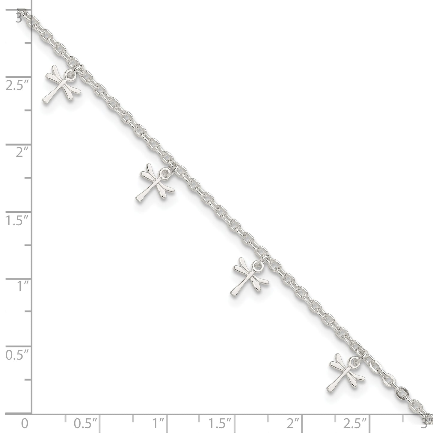 Sterling Silver Dragonfly Charms 9 inch Plus 1 inch Extender - Total 10 inch Anklet