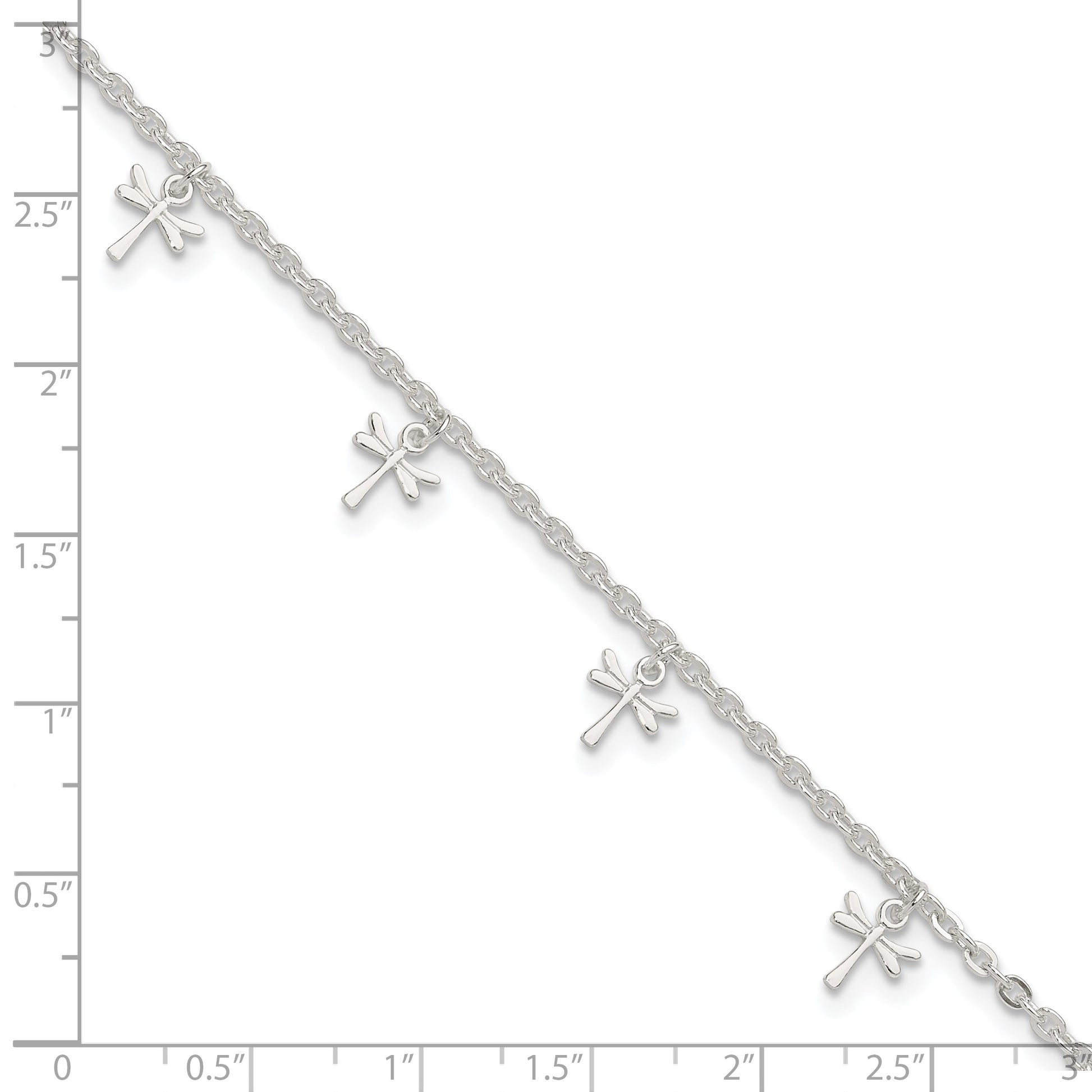 Sterling Silver Dragonfly Charms 9 inch Plus 1 inch Extender - Total 10 inch Anklet