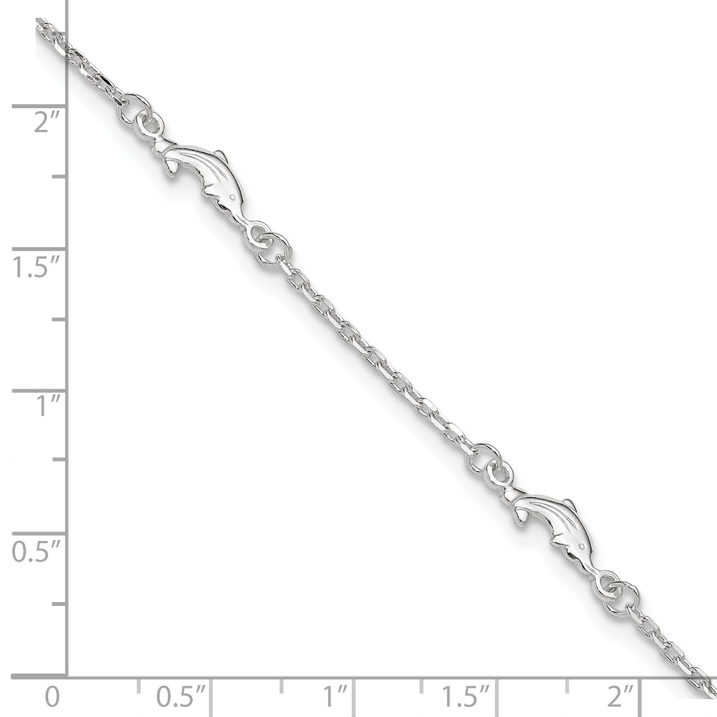 Sterling Silver Dolphin 5-Station 9 inch Plus 1 inch Extender - Total 10 inch Anklet