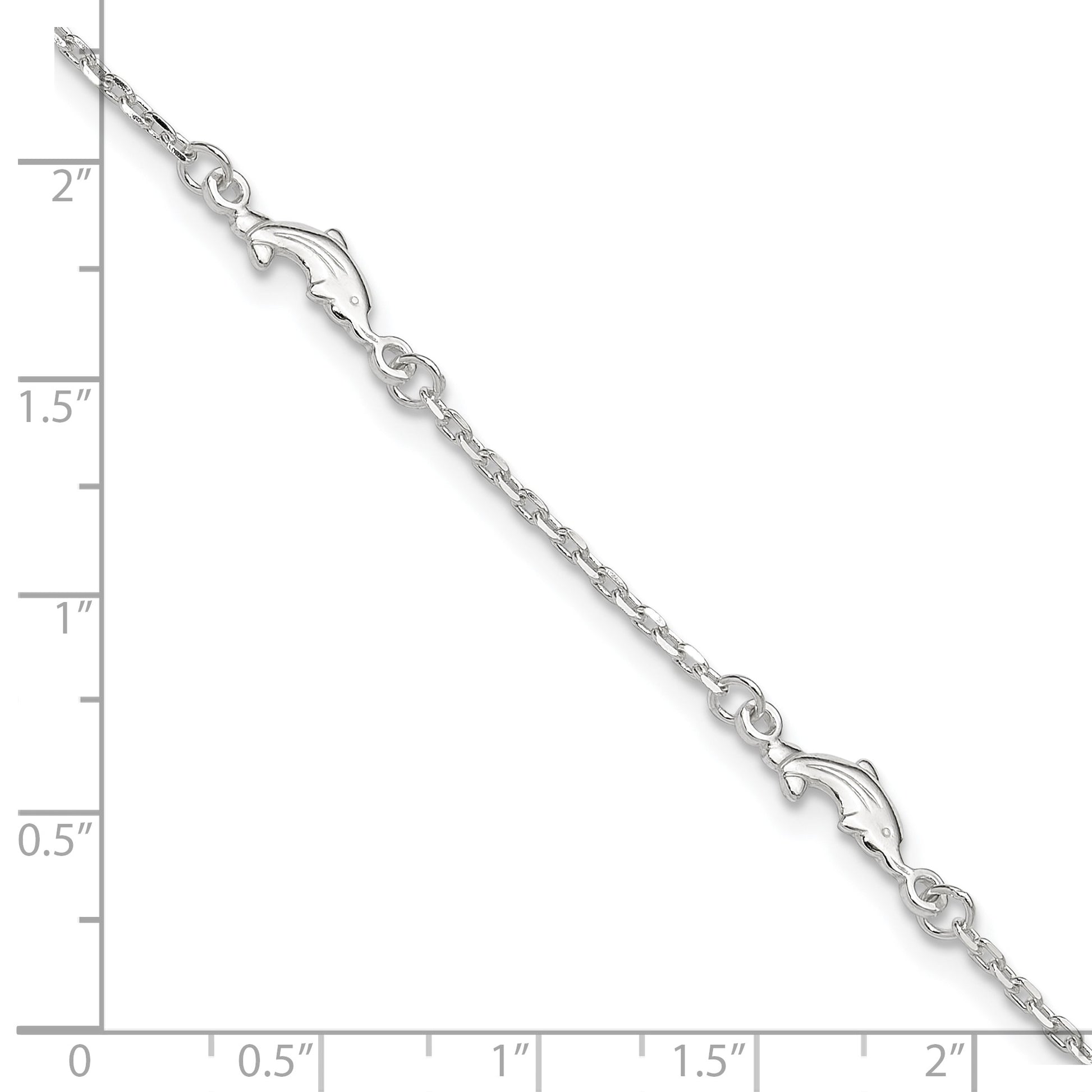 Sterling Silver Dolphin 5-Station 9 inch Plus 1 inch Extender - Total 10 inch Anklet
