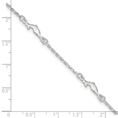 Sterling Silver Dolphin 5-Station 9 inch Plus 1 inch Extender - Total 10 inch Anklet