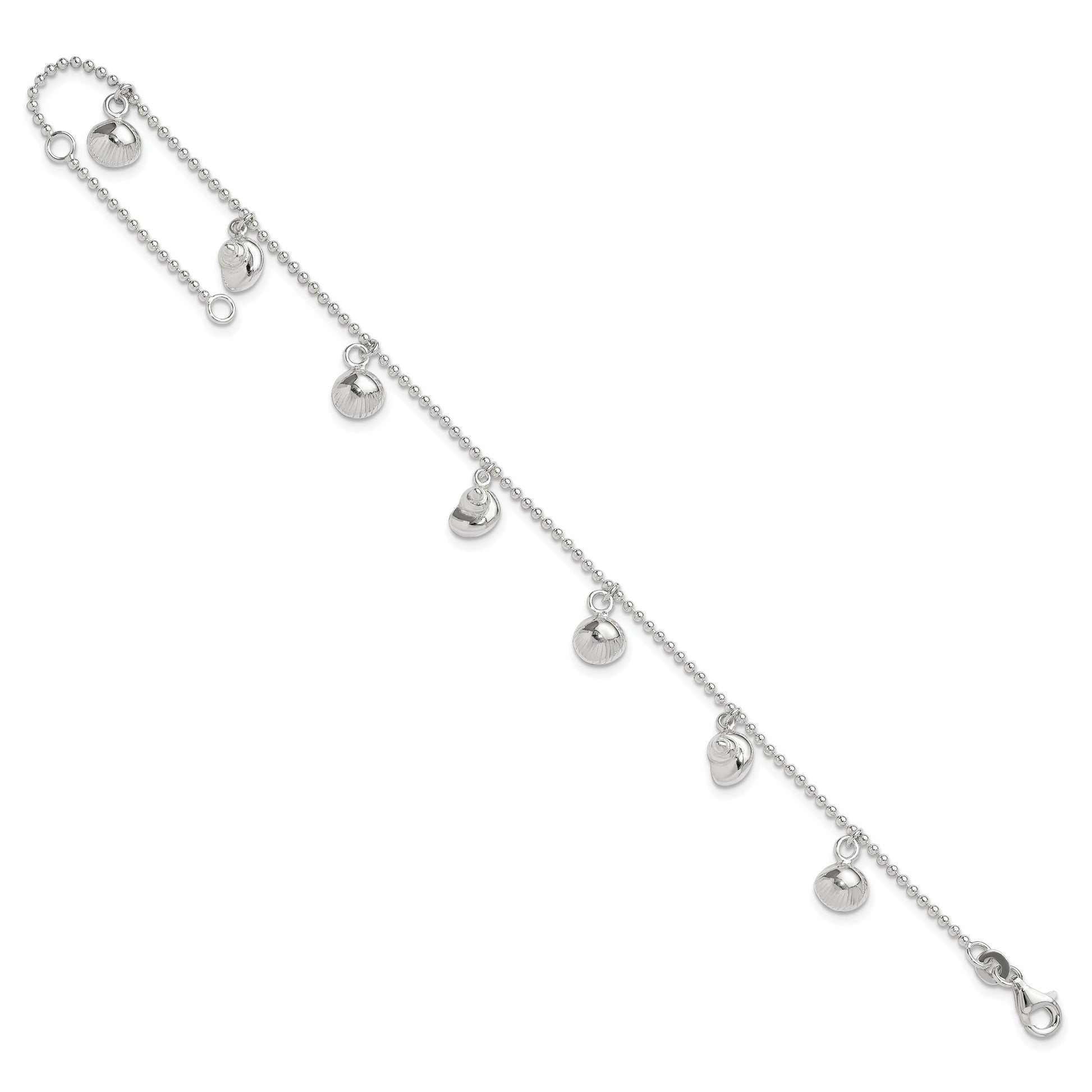 Sterling Silver Sea Shells 8 inch Plus 1 inch Extender - Total 9 inch Anklet