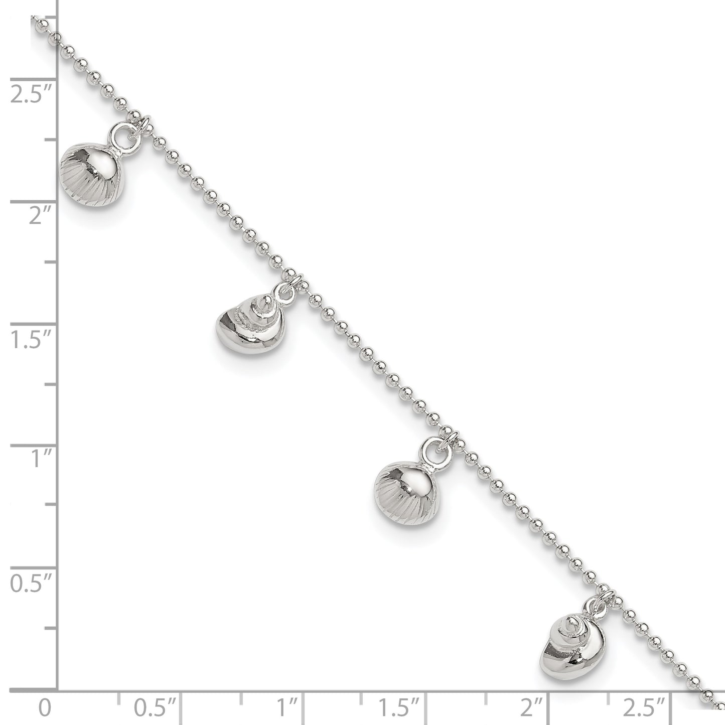 Sterling Silver Sea Shells 8 inch Plus 1 inch Extender - Total 9 inch Anklet