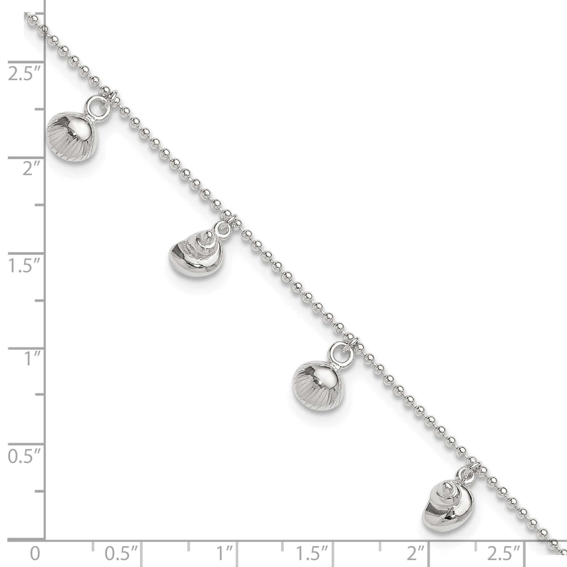 Sterling Silver Sea Shells 8 inch Plus 1 inch Extender - Total 9 inch Anklet