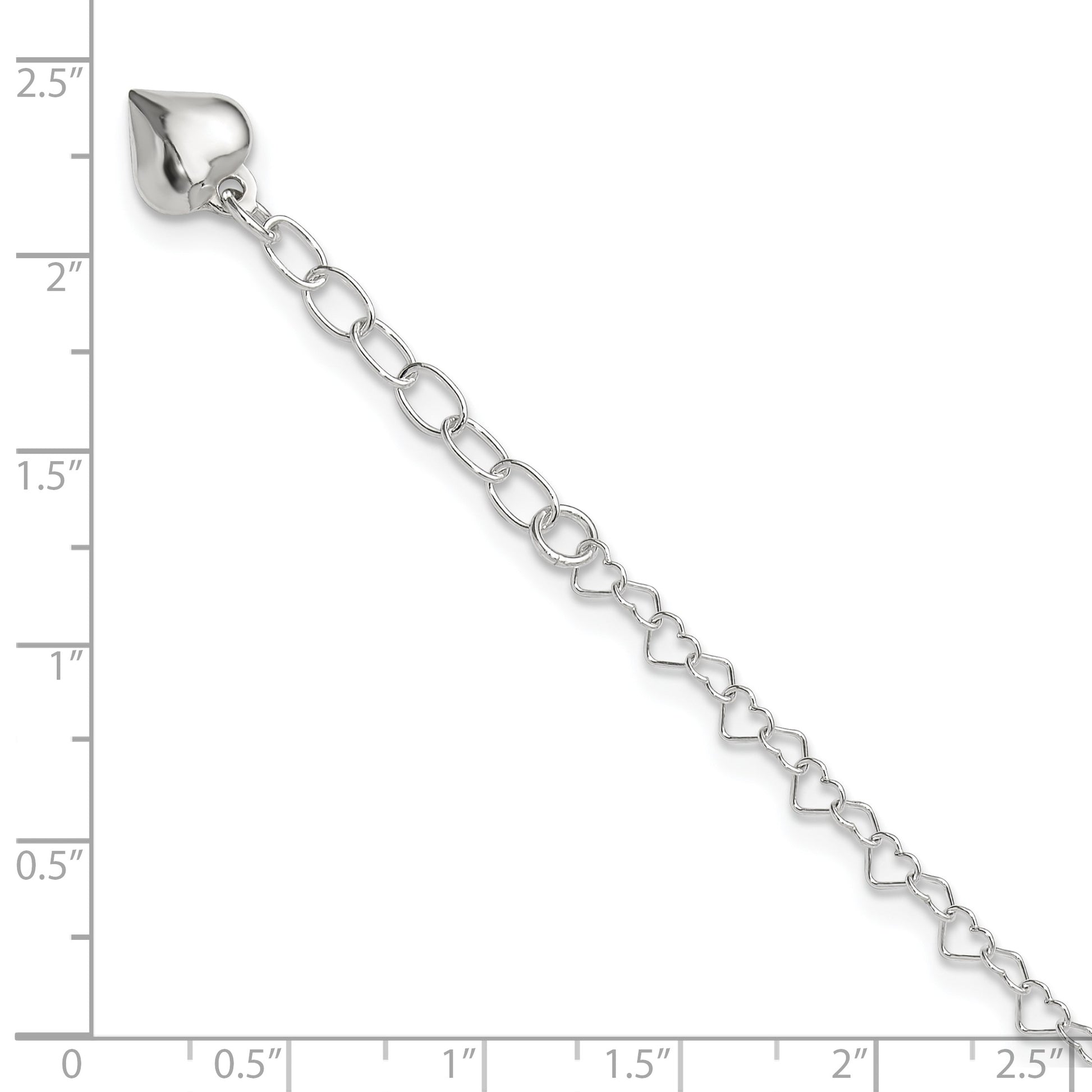 Sterling Silver Puffed Heart Dangle 9 inch Plus 1 inch Extender - Total 10 inch Anklet