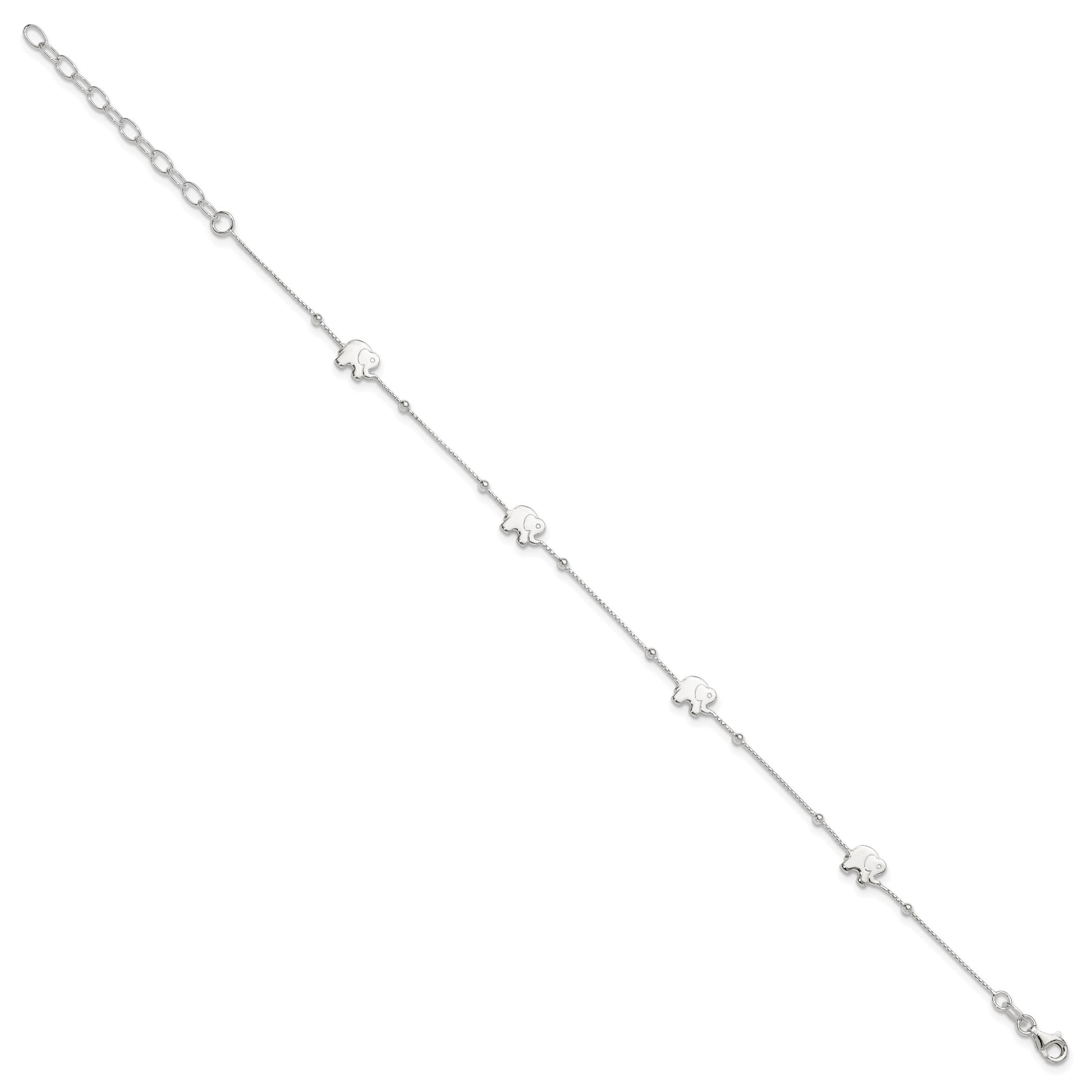 Sterling Silver Elephant 9 inch Plus 2 inch Extender - Total 11 inch Anklet