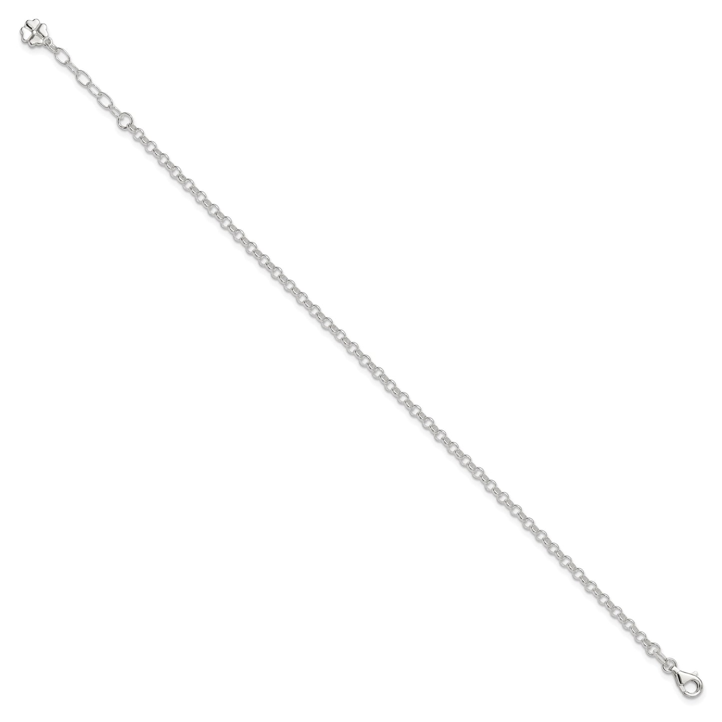 Sterling Silver Clover Dangle 9 inch Plus 1 inch Extender - Total 10 inch Anklet