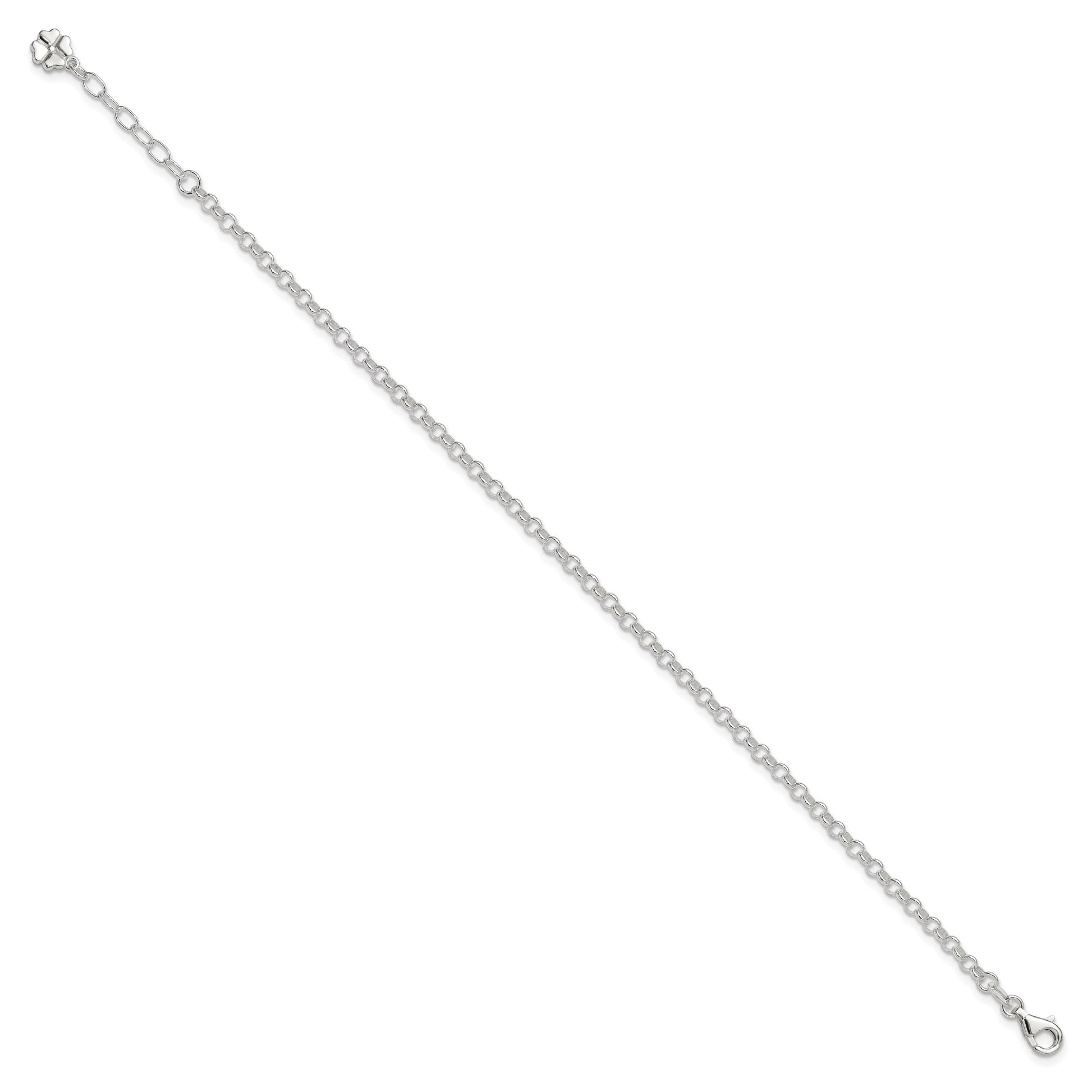 Sterling Silver Clover Dangle 9 inch Plus 1 inch Extender - Total 10 inch Anklet