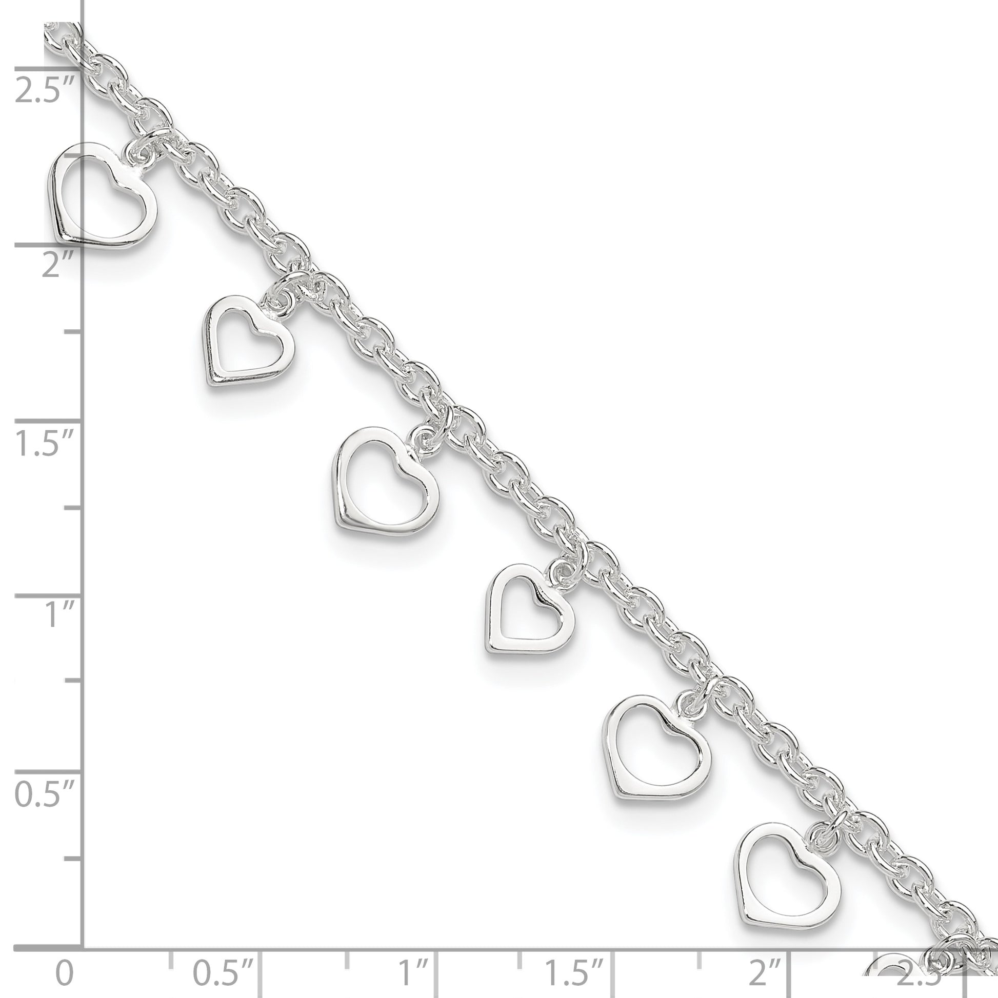 Sterling Silver Heart Charms 8 inch Plus 1 inch Extender - Total 9 inch Anklet