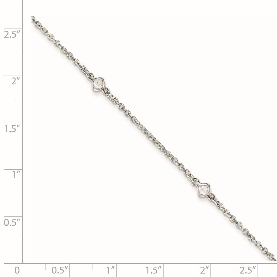 Sterling Silver Rhodium-plated Bezel CZ 5-Station 9 inch Plus 1 inch Extender - Total 10 inch Anklet