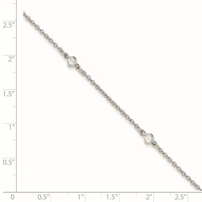 Sterling Silver Rhodium-plated Bezel CZ 5-Station 9 inch Plus 1 inch Extender - Total 10 inch Anklet
