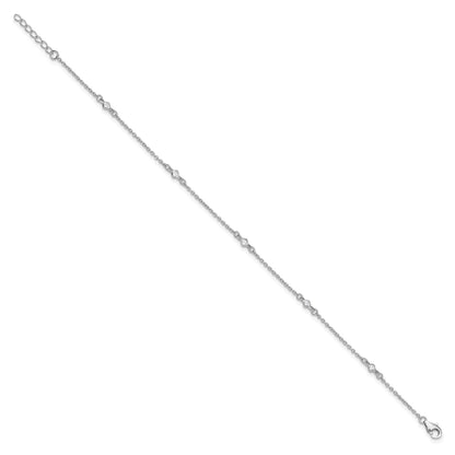 Sterling Silver Rhodium-plated Bezel CZ 5-Station 9 inch Plus 1 inch Extender - Total 10 inch Anklet