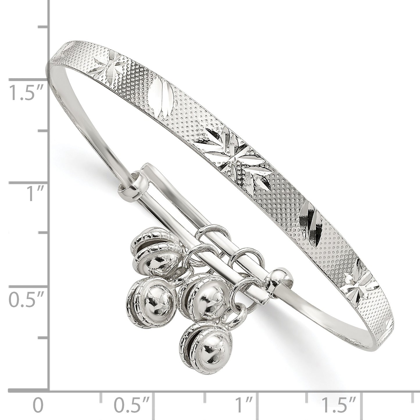 Sterling Silver D/C & Textured Bells Adjustable Children's Bangle Bracelet