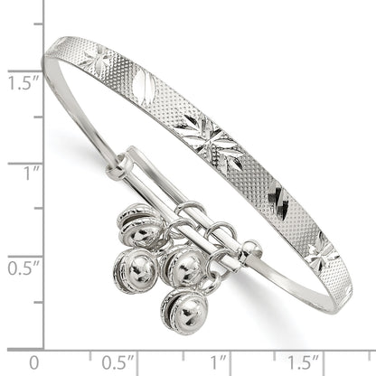 Sterling Silver D/C & Textured Bells Adjustable Children's Bangle Bracelet