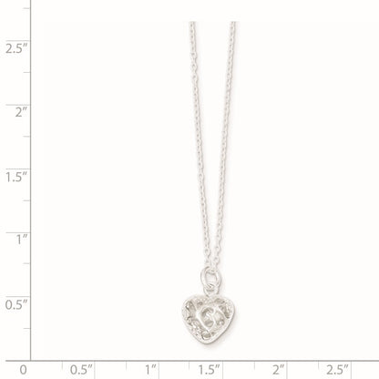 Sterling Silver Polished Puffed Filigree Heart 18 inch Necklace