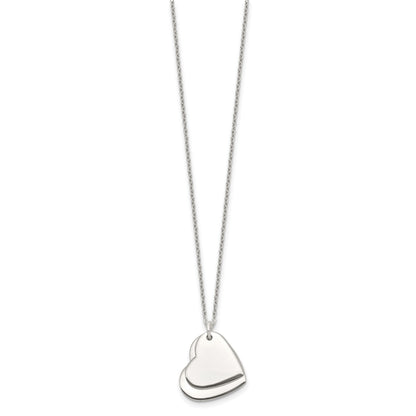 Sterling Silver Polished Double Heart Necklace