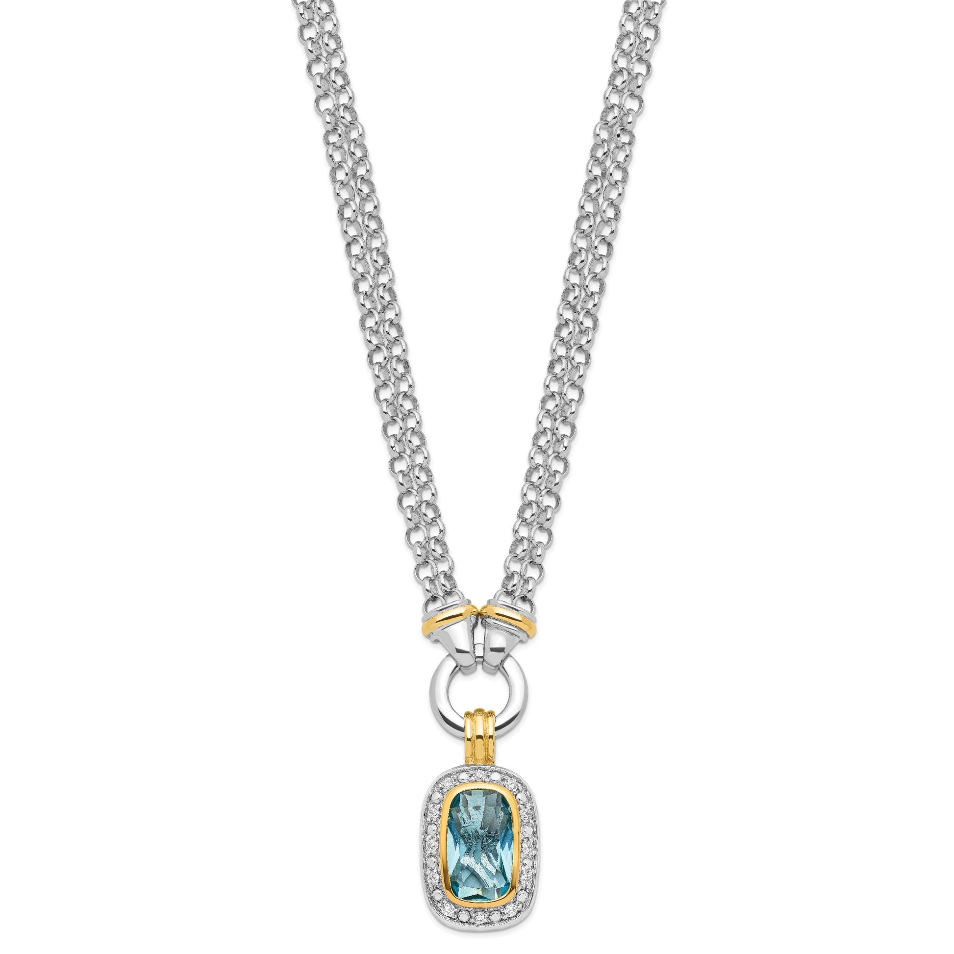 Sterling Silver Flash Gold-plated Clear and Blue CZ 16 inch Necklace