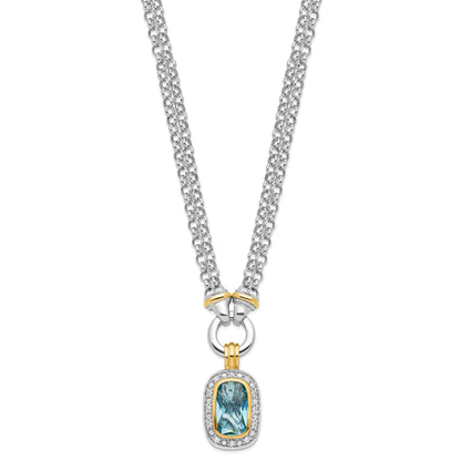 Sterling Silver Flash Gold-plated Clear and Blue CZ 16 inch Necklace