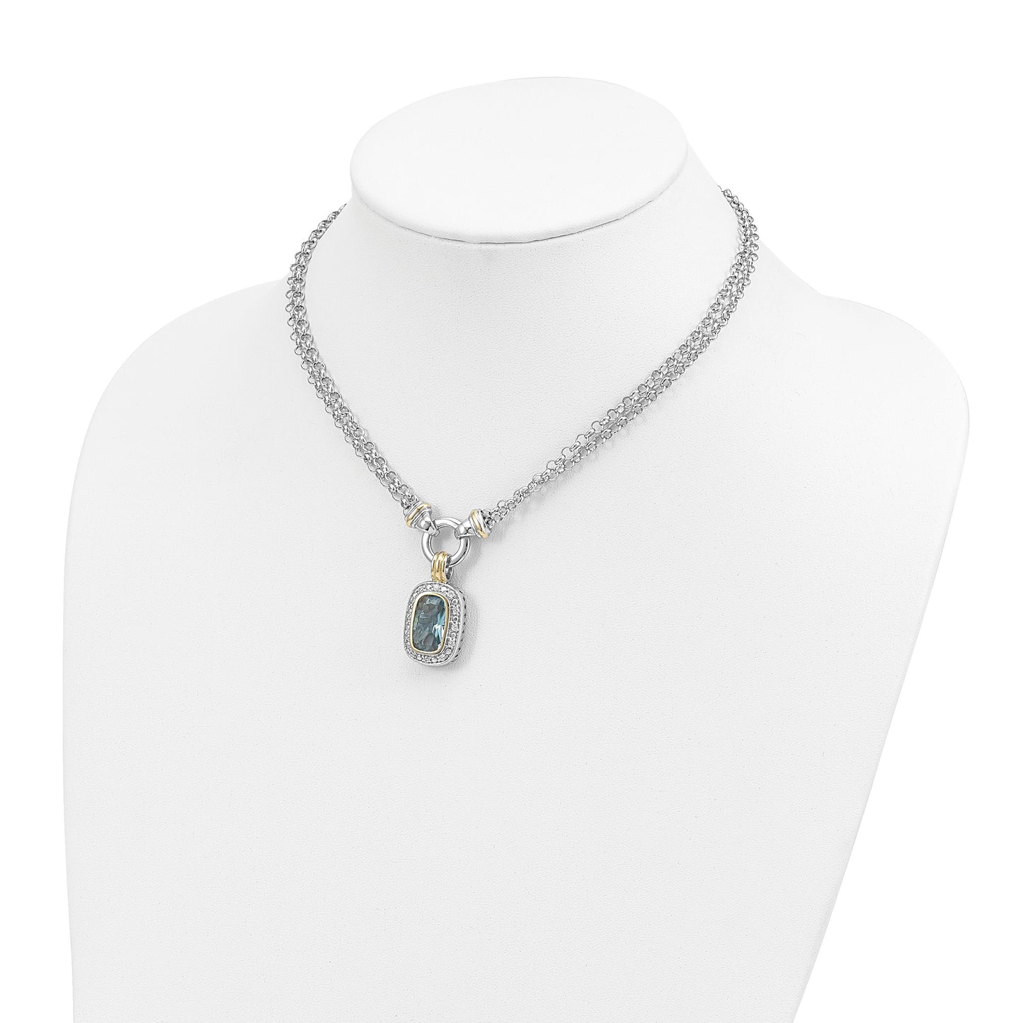 Sterling Silver Flash Gold-plated Clear and Blue CZ 16 inch Necklace
