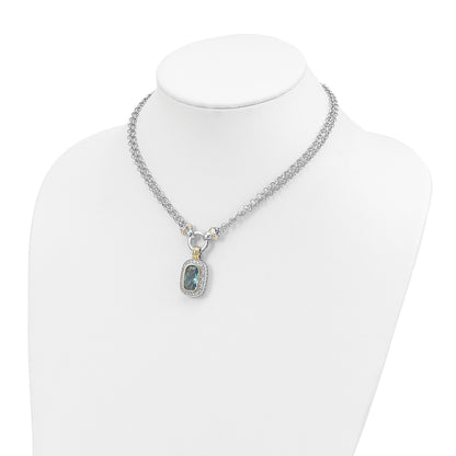 Sterling Silver Flash Gold-plated Clear and Blue CZ 16 inch Necklace