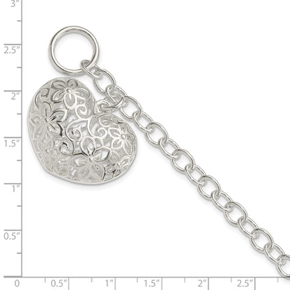 Sterling Silver Puffed Filigree Heart Toggle Bracelet