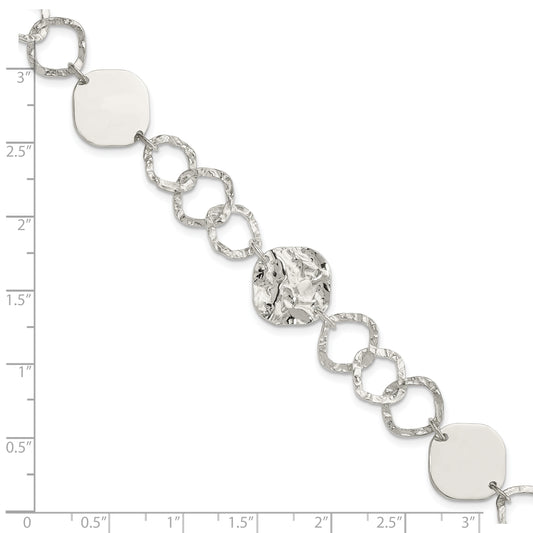 Sterling Silver Polished and Textured Fancy Link Bracelet