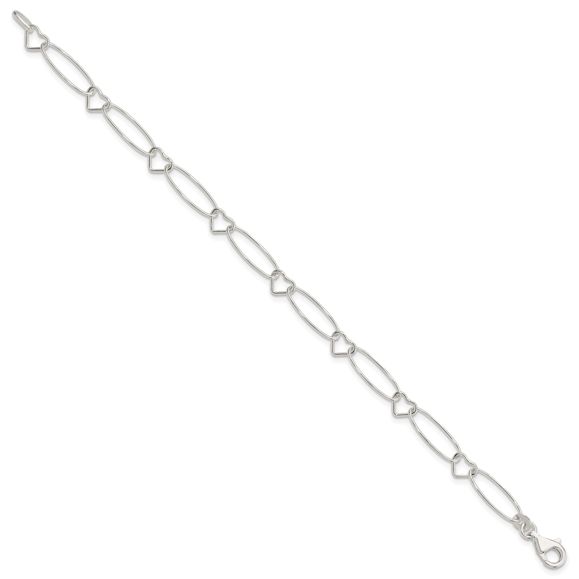 Sterling Silver Oval Link w/Hearts Bracelet