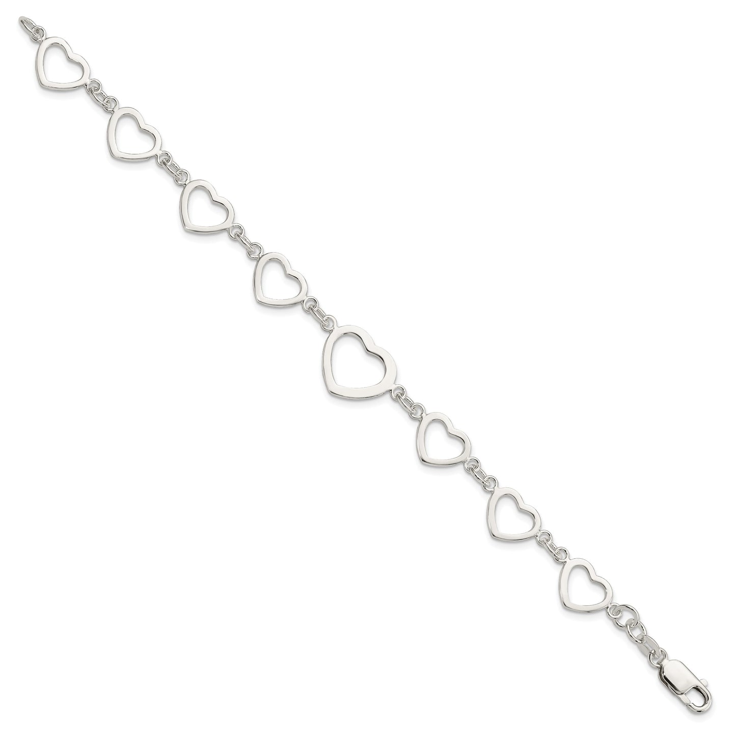 Sterling Silver Polished Heart Fancy Link Bracelet