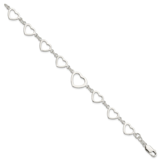 Sterling Silver Polished Heart Fancy Link Bracelet