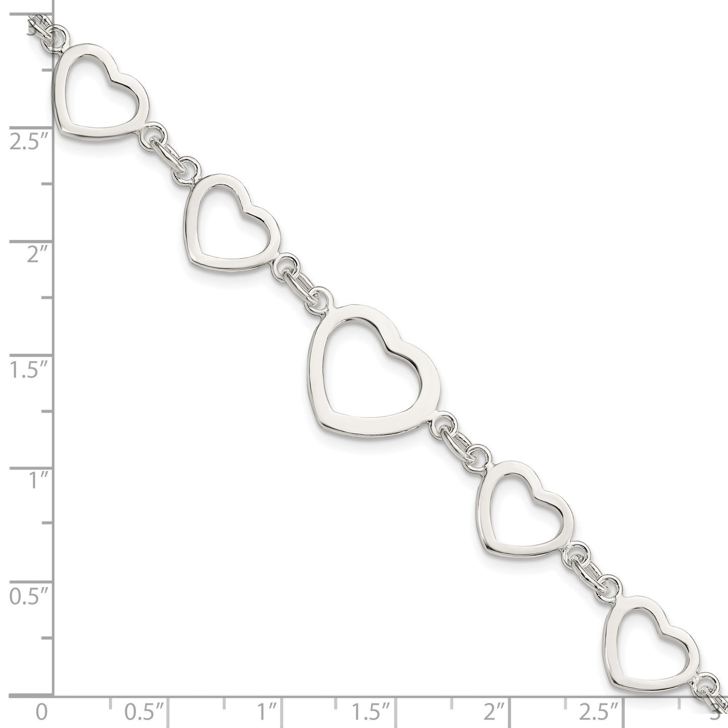 Sterling Silver Polished Heart Fancy Link Bracelet